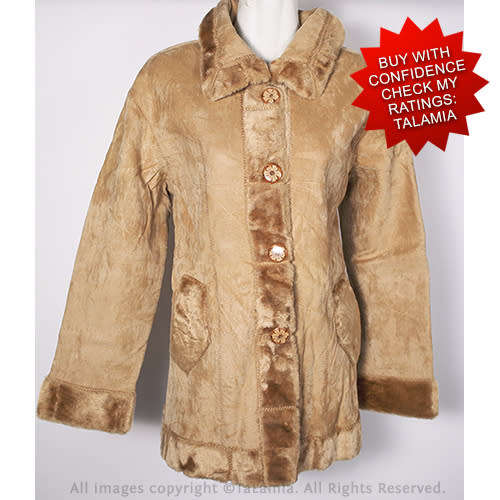 Gorgeous ladies SOFT light beige brown faux suede jacket with fur trims (XXL)