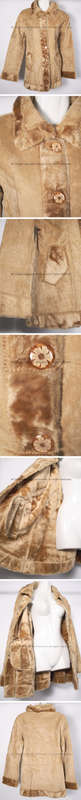Gorgeous ladies SOFT light beige brown faux suede jacket with fur trims (XXL)