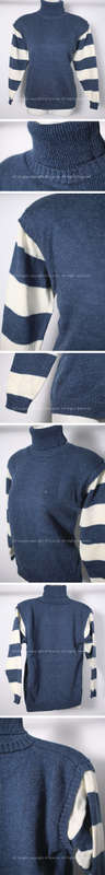 Ladies poloneck jersey with blue and white nautical stripes