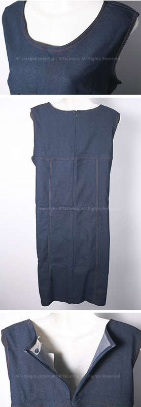 Ladies dark navy blue stretch denim sleeveless dress (large size)