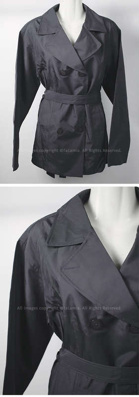 Ladies Dark Grey long length water resistant coat with belt