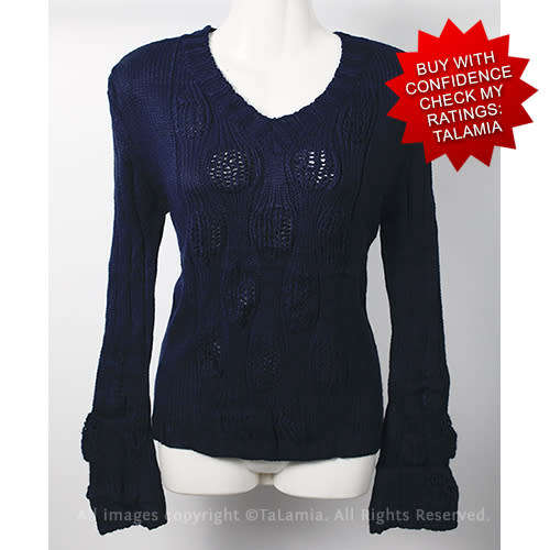 Beautiful dark navy ladies chunky organic knit details sweater jersey