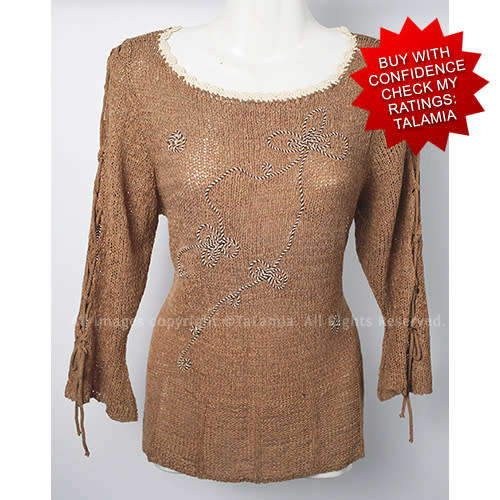 Beautiful ladies caramel brown sweater top with lace sleeves