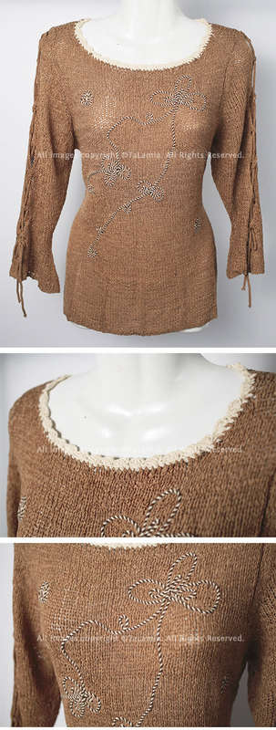 Beautiful ladies caramel brown sweater top with lace sleeves