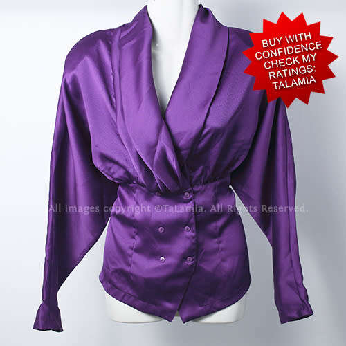 Ladies purple sheen large rouged collar batwing blouse top