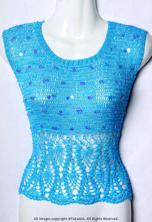 Gorgeous ladies saturated blue sleeveless crochet top