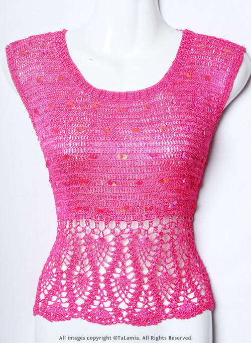 Gorgeous ladies deep cerise fuscia pink sleeveless crochet top