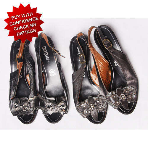 Two pairs of vintage genuine leather black womens adjustable sling back shoes kitten wedge heels