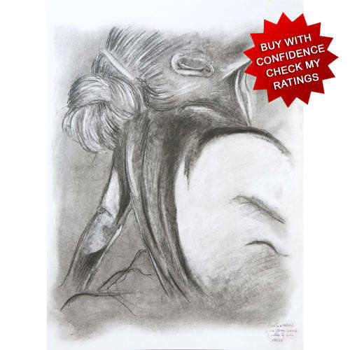 *SALE* Large female figure elegant back charcoal and pastel drawing