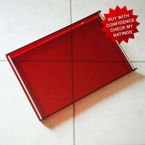 Absolutely stunning crimson red perspex tray with metal handles