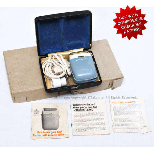 Vintage antique 1965 RONSON 21 Electric Razor Shaver with instruction booklet and 1965 receipt