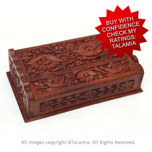 Medium antique look wooden box intricately carved - so many uses
