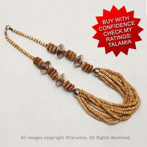 Beautiful multi strand beaded drop necklace with antique silver coloured inter spacings