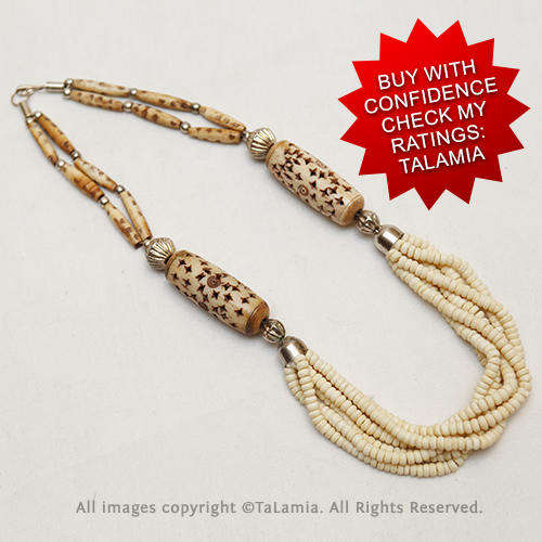 Beautiful six strands white bone beaded drop necklace with antique silver coloured inter spacings