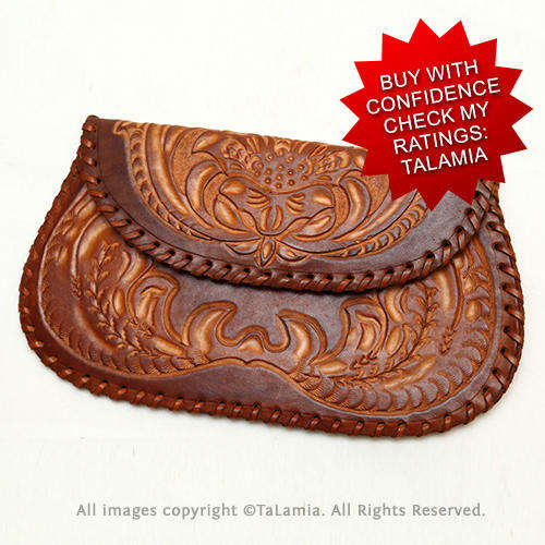 Real retro vintage genuine LEATHER rounded wallet purse amazing detailed design