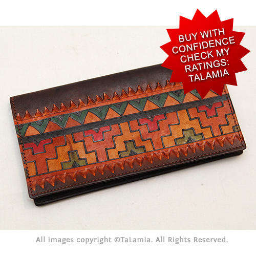 Real retro vintage genuine LEATHER wallet purse geometric patterns