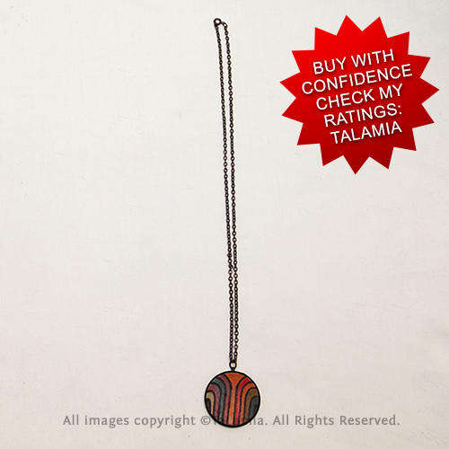 Retro vintage genuine leather multi colours pendant on necklace