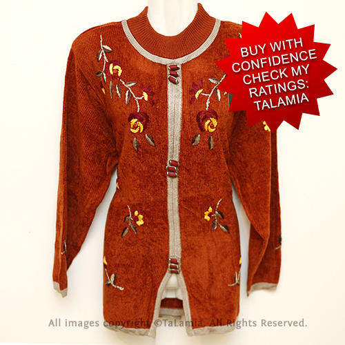 Womens beautiful brown embroidered sweater jersey light grey trims