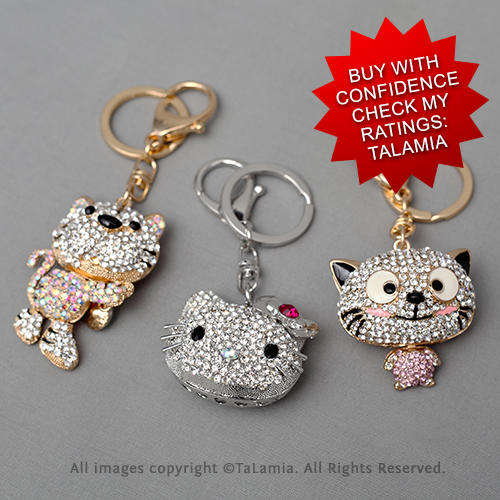 3 gorgeous keychain cats covered with BLING diamante and crystals