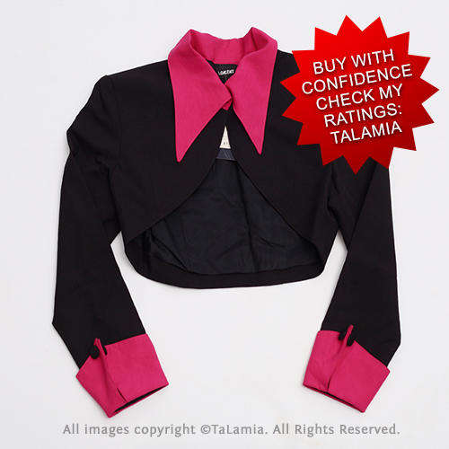 Genuine retro smart black bolero jacket with hot pink collar and cuffs