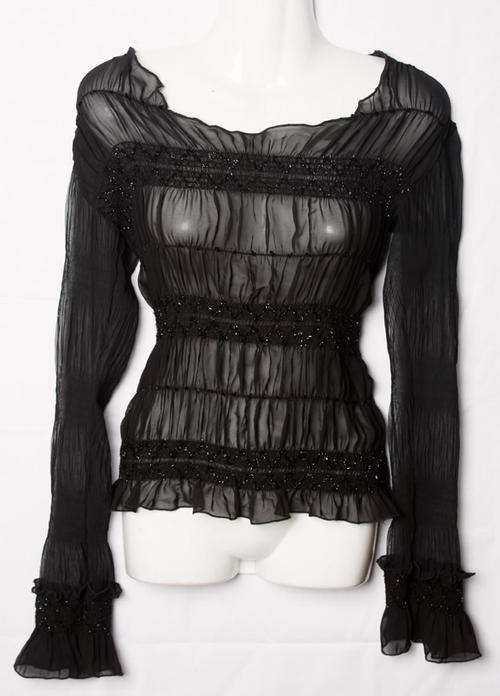 Glamorous black glitzy chiffon top with stretch