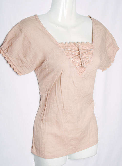 Ladies peach crinkle cotton top with princess sleeves