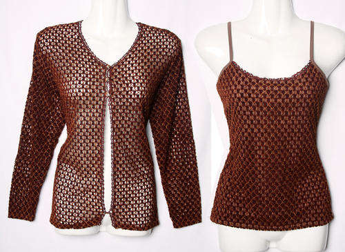 Ladies dark chocolate brown sweater and top two piece set