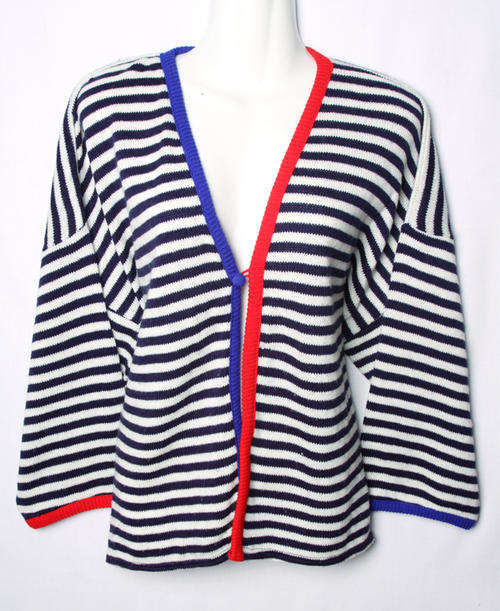 Womens loose fit style fine striped jersey with colour trims