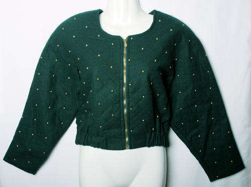 Emerald green quality wool mix womens jacket with studs details