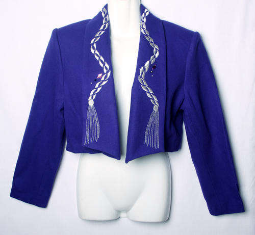 Violet blue quality wool mix womens jacket with silver embroidery