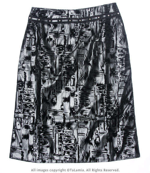 Unique ladies leatherette and velvet patterned black skirt