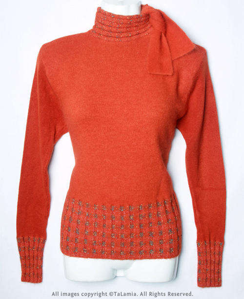 Ladies burnt orange MOHAIR wool mix jersey top with sophisticated collar