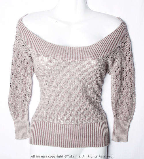 Sexy ladies wide collar off-shoulder chunky knit look jersey top
