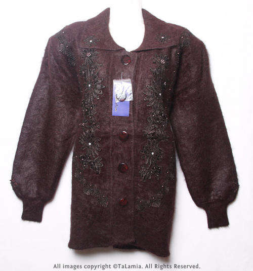 Womens luxurious dark chocolate brown black MOHAIR WOOL MIX jersey