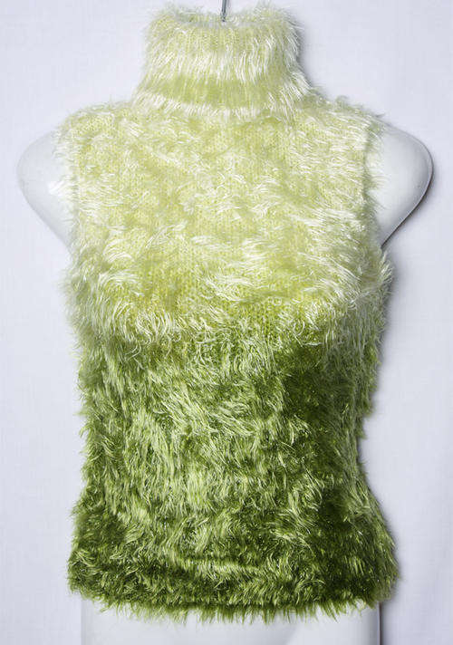 Beautiful ladies sleeveless green wet look faux fur jersey ONE