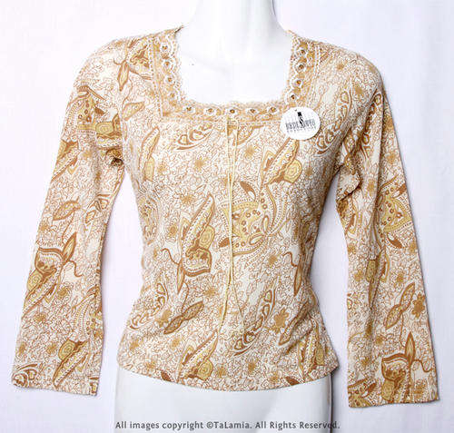 Ladies cream and beige indian patterned fashion top with stunning neckline details