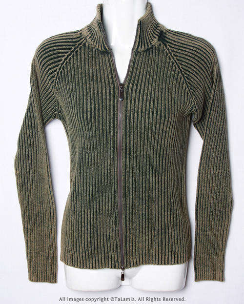 Womens green ribbed zip-up long sleeve jersey