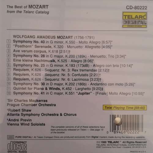 The Best Of Mozart: Selections From Eine Kleine Nachtmusik, Symphonies... (1989)