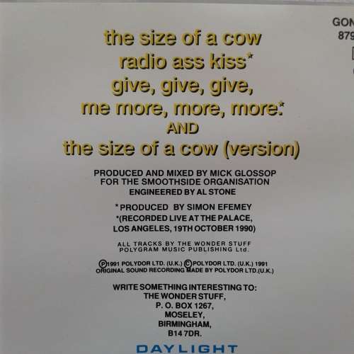 The Wonder Stuff - The Size Of A Cow (CD single UK) (1991)