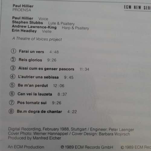 Paul Hillier, Stephen Stubbs, Andrew Lawrence-King, Erin Headley - Proensa (1989) [ECM]  *Medieval