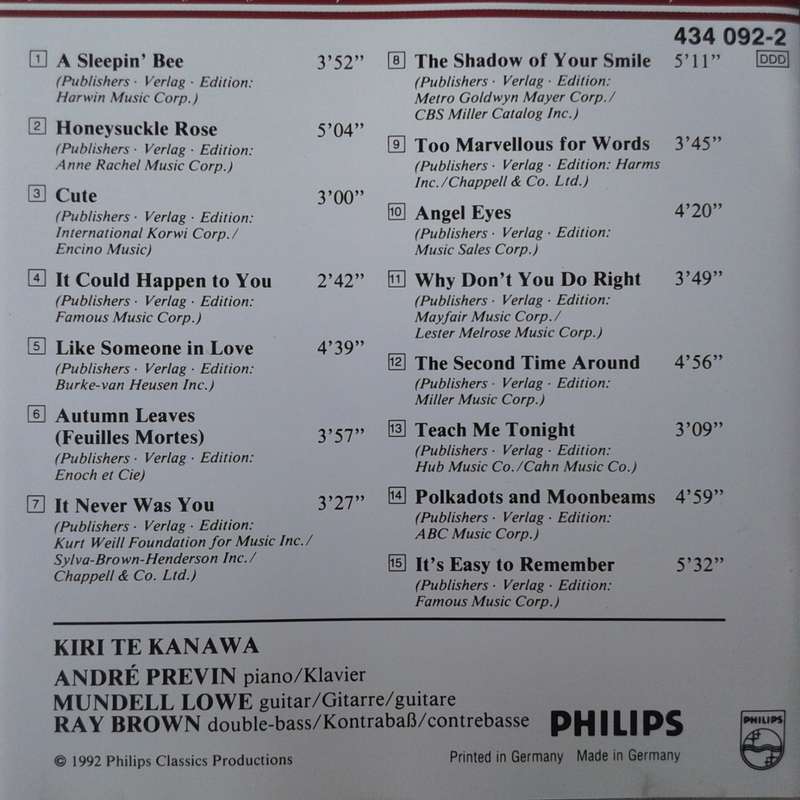Te Kanawa / Previn / Brown / Lowe - Kiri Sidetracks (The Jazz Album) (1992)