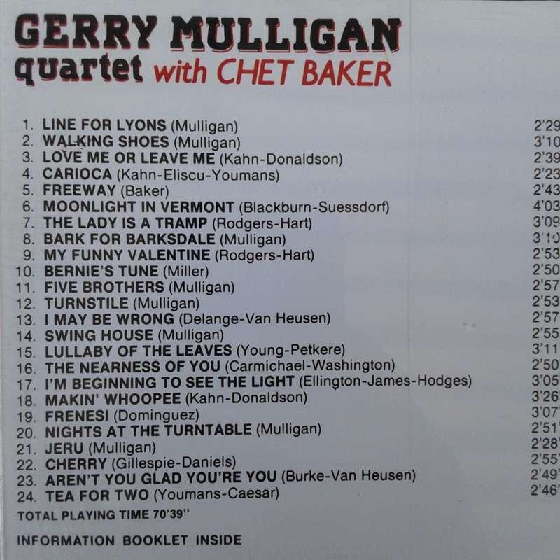 Gerry Mulligan Quartet With Chet Baker - Gerry Mulligan Quartet With Chet Baker (1989)