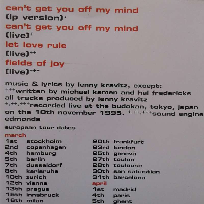 Lenny Kravitz - Can`t Get You Off My Mind [Import CD single] (1996)