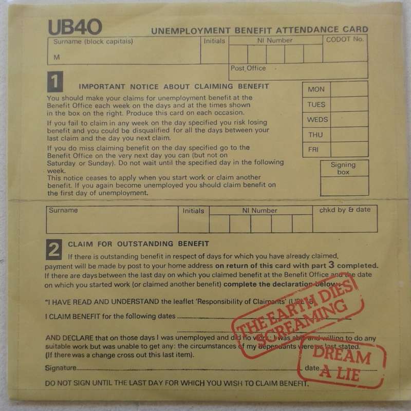 VINYL - UB40 - The Earth Dies Screaming / Dream A Lie (45 RPM 7 inch UK release) (1980)