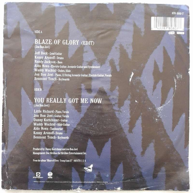 VINYL - Jon Bon Jovi - Blaze Of Glory (45 RPM 7 inch UK release) (1990)
