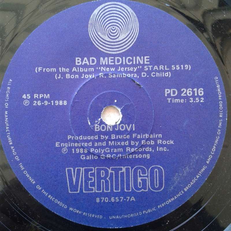 VINYL - Bon Jovi - Bad Medicine (45 RPM 7 inch SA release) (1988)
