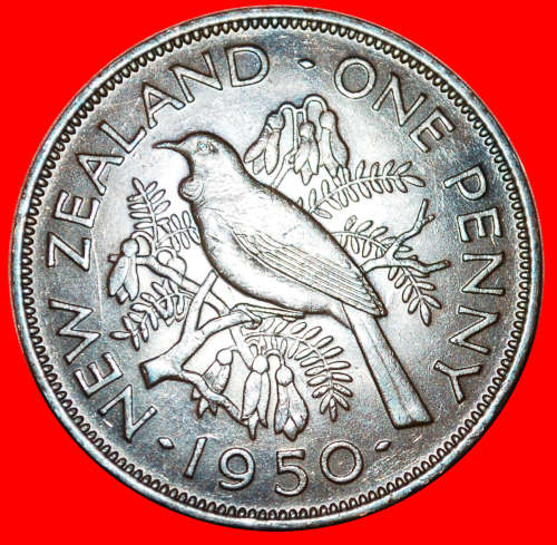 * BIRD AND FLOWERS: NEW ZEALAND  PENNY 1950! GEORGE VI (1937-1952) · LOW START!· NO RESERVE!