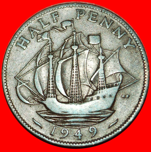 * SHIP WITHOUT INDIA: UNITED KINGDOM GREAT BRITAIN  HALF PENNY 1949 · LOW START! · NO RESERVE!