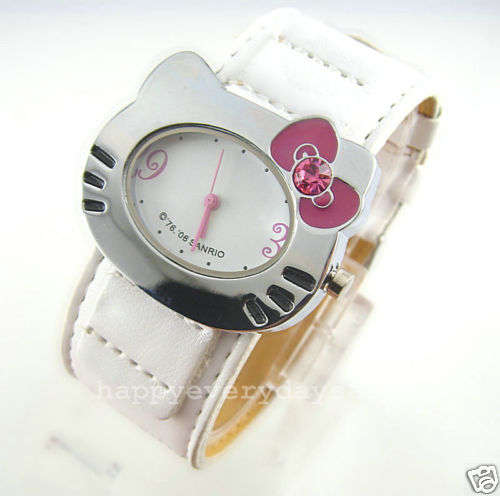 HELLO KITTY WATCH BIG BRIGHT WHITE AND SILVER
