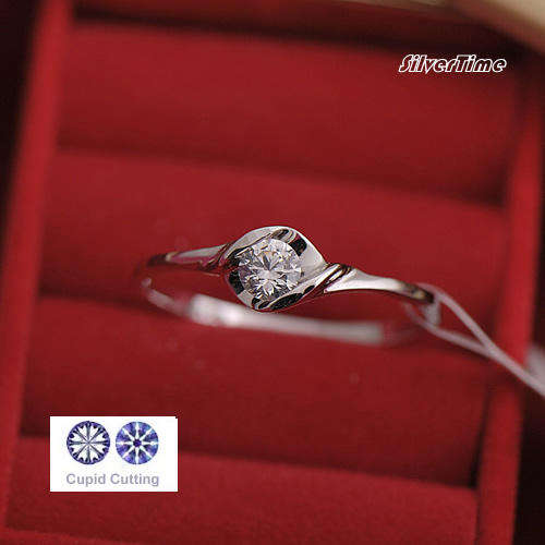 Brilliant Cupid Cutting Lab Created Diamond on White Gold-Plated Sterling Silver Ring 50413